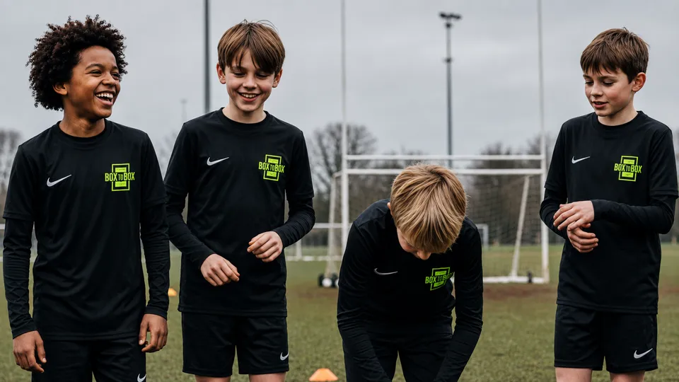 Young players enjoying football together at Box to Box Academy